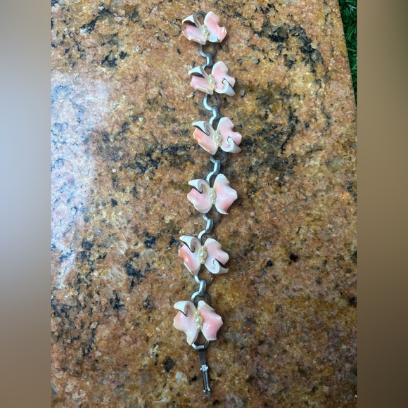 1940’s Vintage Curly Cue Coral Pink Shells & Faux Pearl Bracelet 7in Women - Picture 10 of 13
